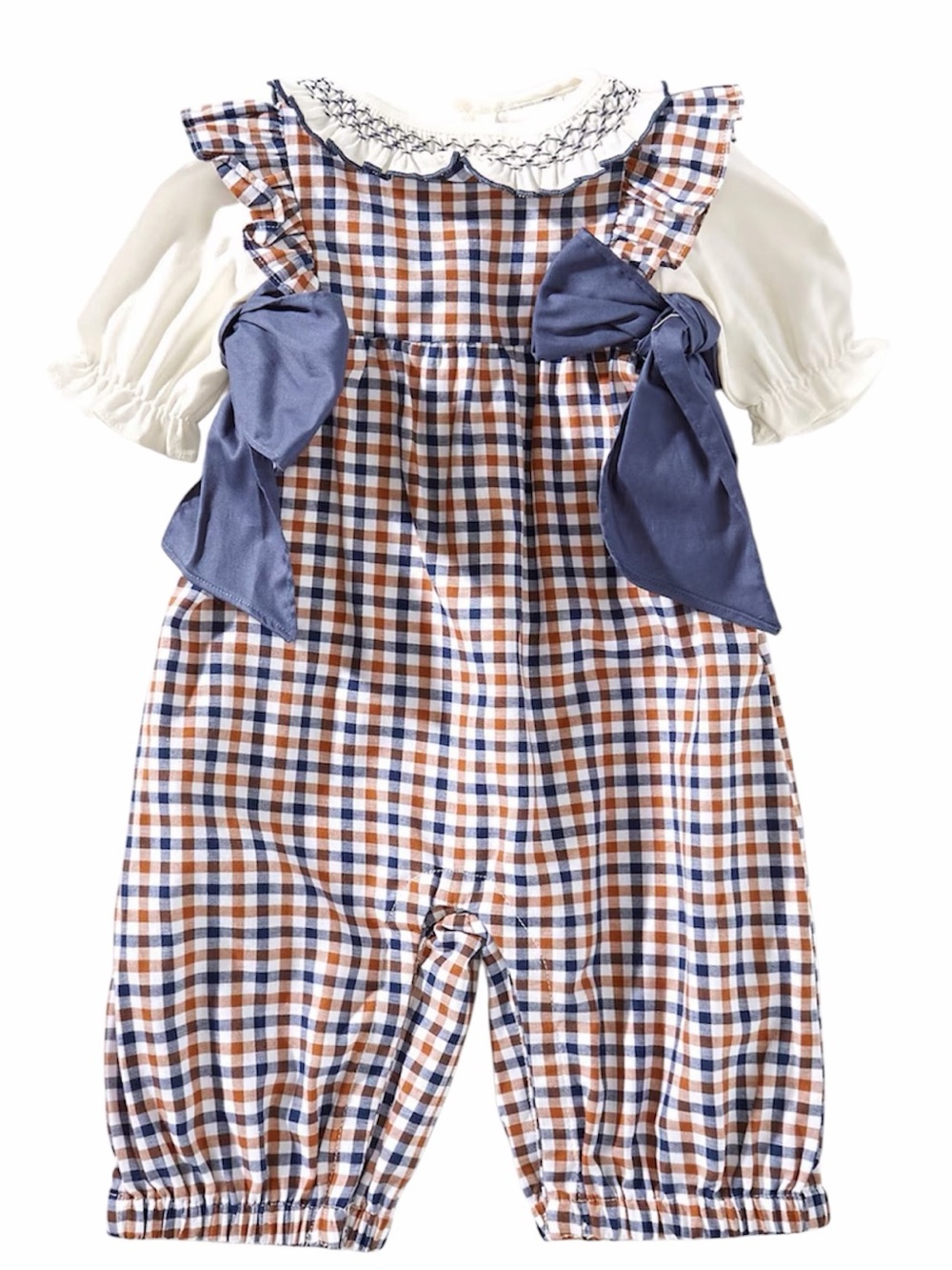 NWT Edgehill Collection Baby Girls Side-Tie Long Sleeve Plaid Romper 9M